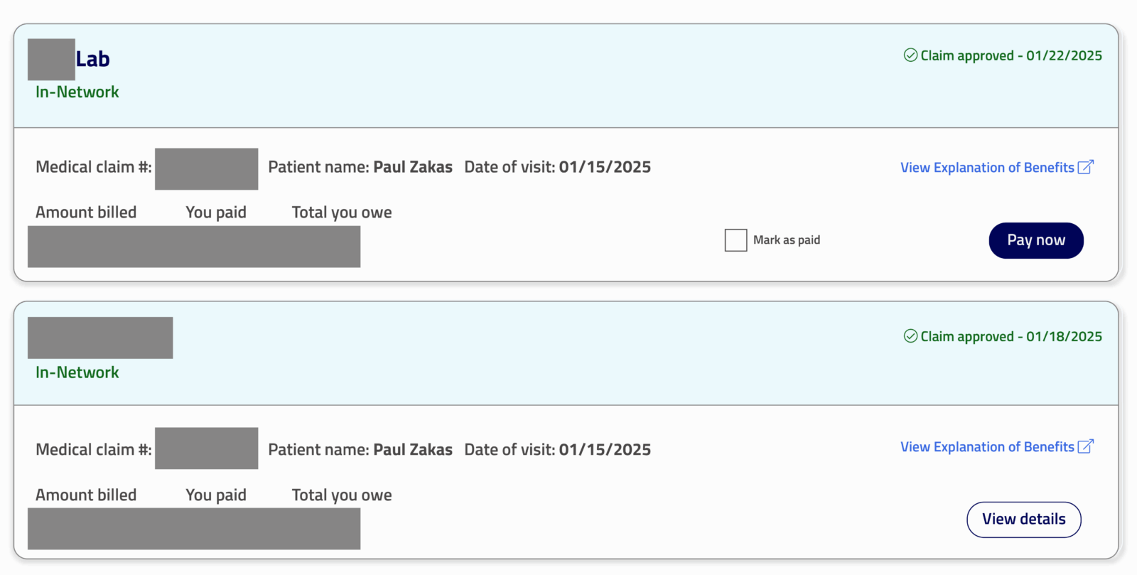 Two different claims for Paul’s primary care visit